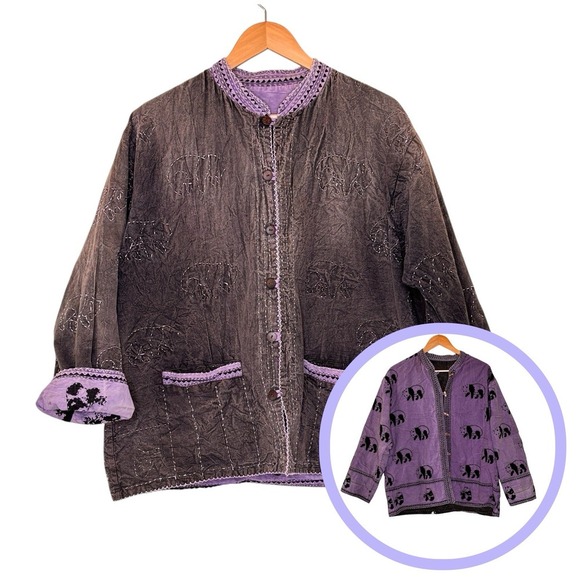 Orvis Womens Panda Bear Reversible Jacket Size‎ L Boho Art to Wear Burton Up - Picture 1 of 14
